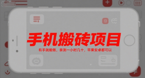 手机搬砖项目,有手就能做,亲测一小时几十,苹果安卓都可以-焱冰网创资源库
