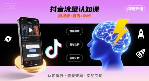 抖音流量认知课，短视频+直播+私域，认知提升，闪电开悟-焱冰网创资源库