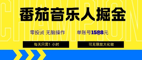 番茄音乐人掘金，单账号最高可撸1k+，可无限矩阵去做，零投入-焱冰网创资源库