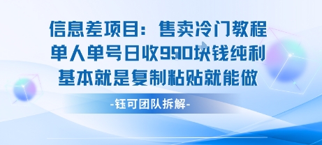 信息差项目：售卖冷门教程单人单号日收9张纯利基本就是复制粘贴就能做-焱冰网创资源库