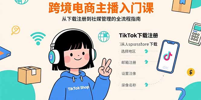 跨境电商主播入门课，TikTok下载注册，支付工具配置，社媒账号管理全流程-焱冰网创资源库