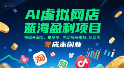 AI虚拟网店蓝海盈利项目,在家开淘宝、拼多多、抖店等虚拟品网店,零成本创业-焱冰网创资源库