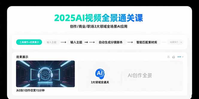 2025AI视频全景通关课：涵盖创作/商业/职场3大领域 掌握AI全场景应用-焱冰网创资源库